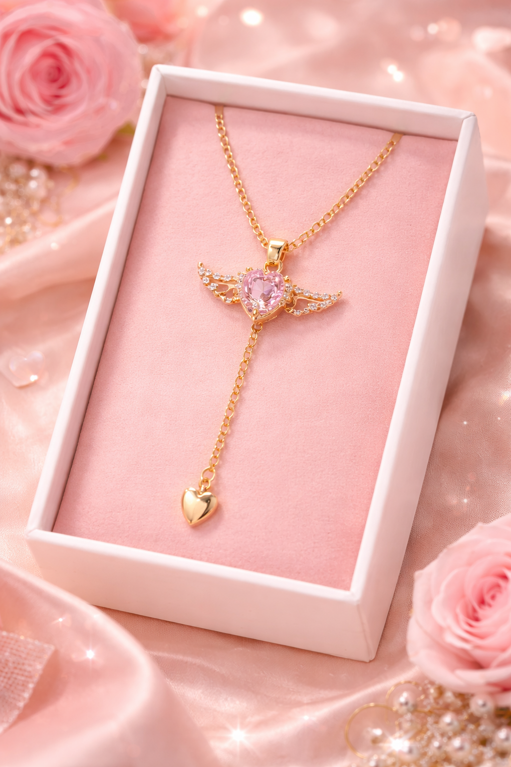 ✨ The Angel Heart Necklace – Everlasting Gold & The Ethereal Bloom 👼🌸