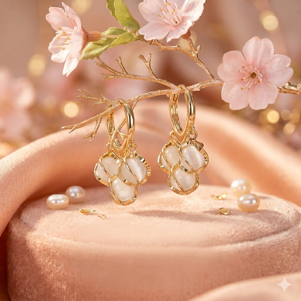 Moonstone Hoop Earrings – A Soft Whisper of Light 🌙🤍
