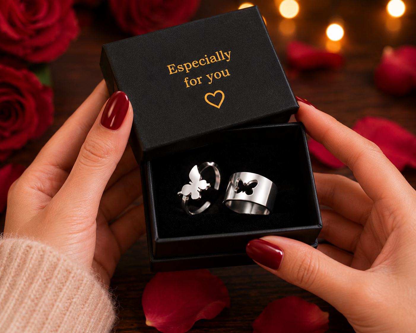 🦋Butterfly Couple Rings – Adjustable Promise Ring Set for Lovers 💖