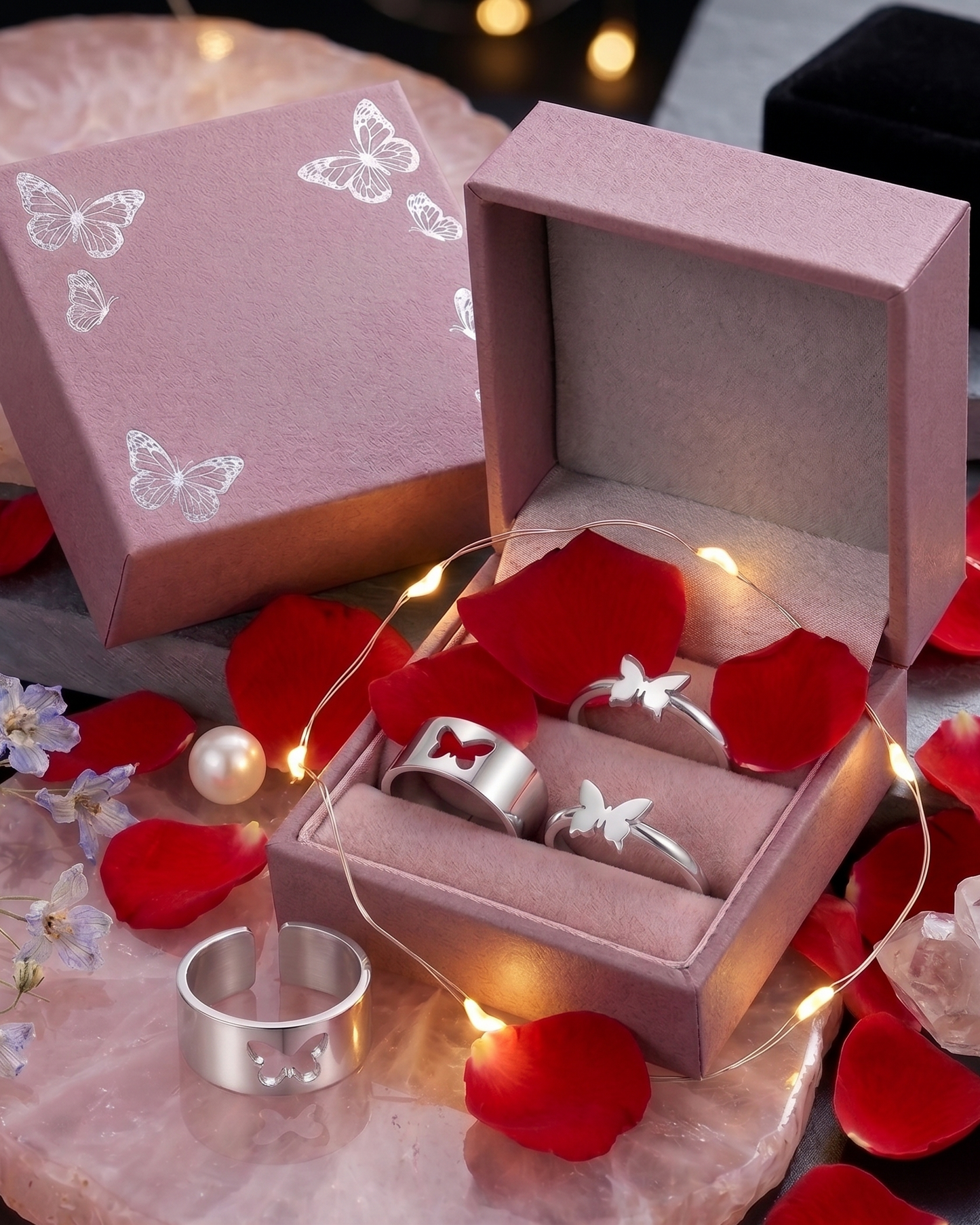 🦋Butterfly Couple Rings – Adjustable Promise Ring Set for Lovers 💖