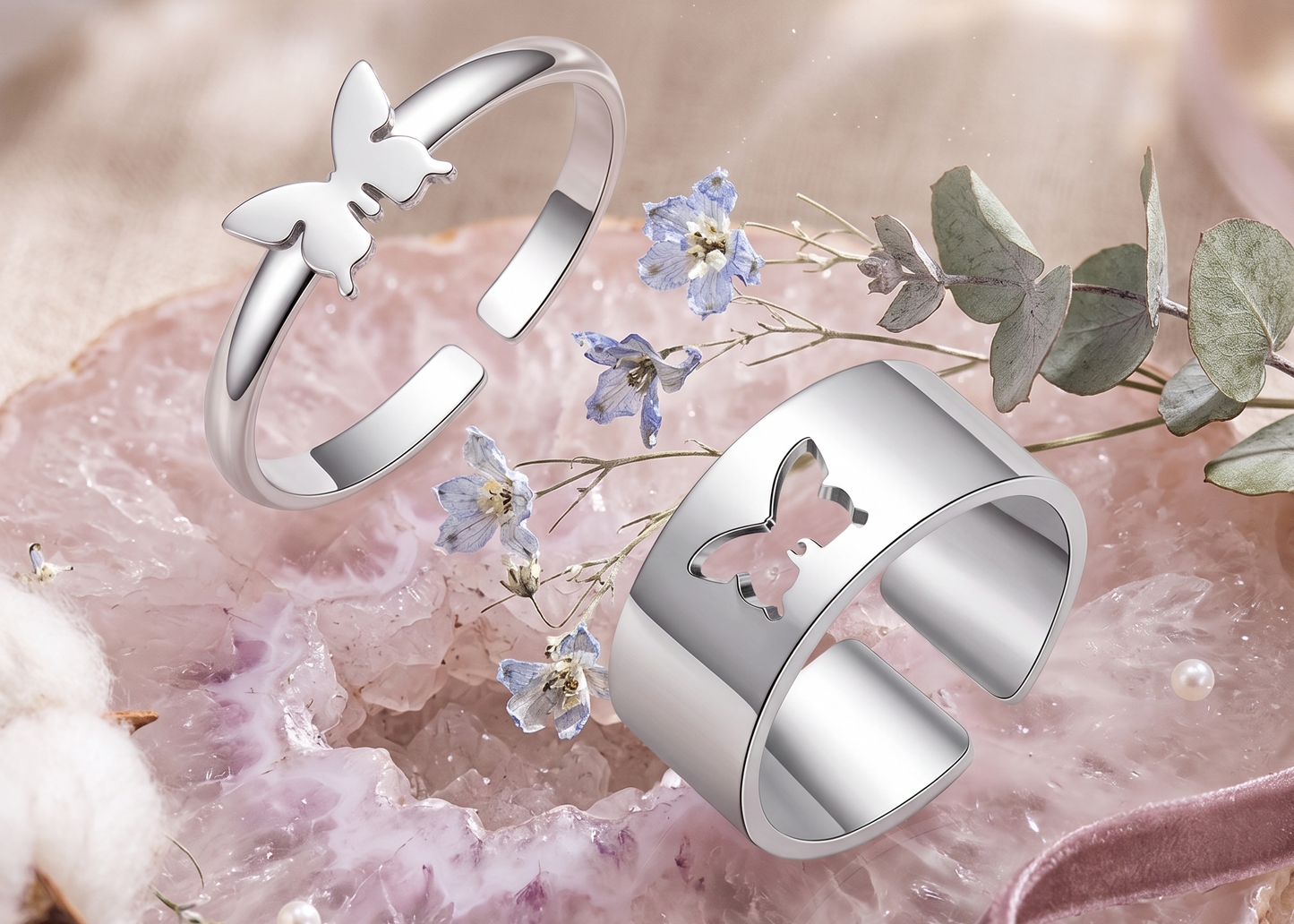 🦋Butterfly Couple Rings – Adjustable Promise Ring Set for Lovers 💖