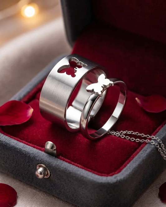 🦋Butterfly Couple Rings – Adjustable Promise Ring Set for Lovers 💖