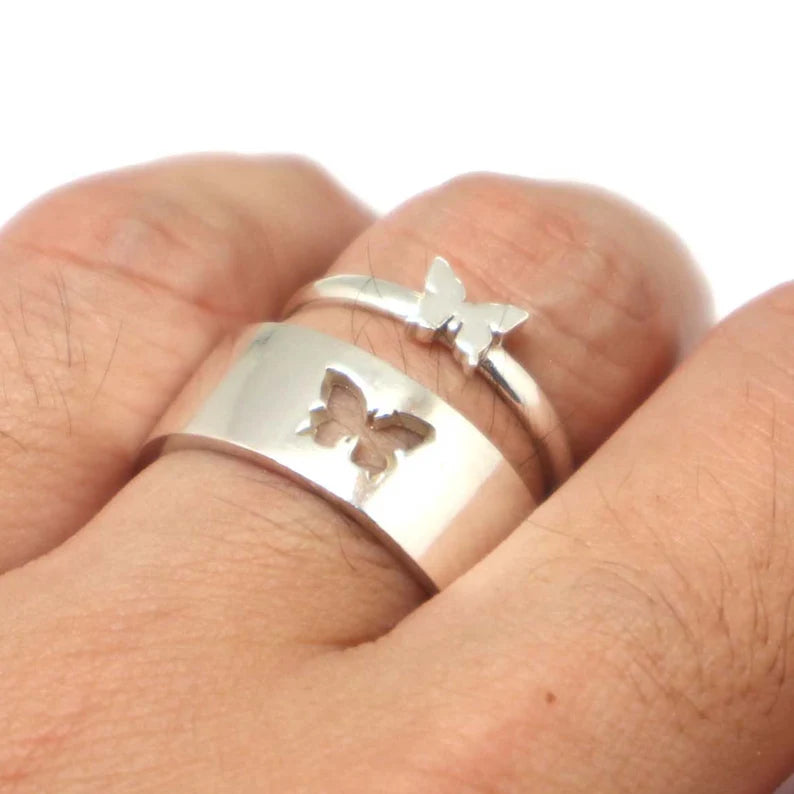 🦋Butterfly Couple Rings – Adjustable Promise Ring Set for Lovers 💖
