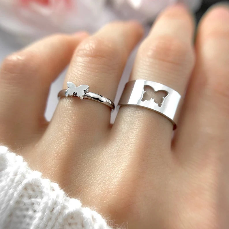 🦋Butterfly Couple Rings – Adjustable Promise Ring Set for Lovers 💖