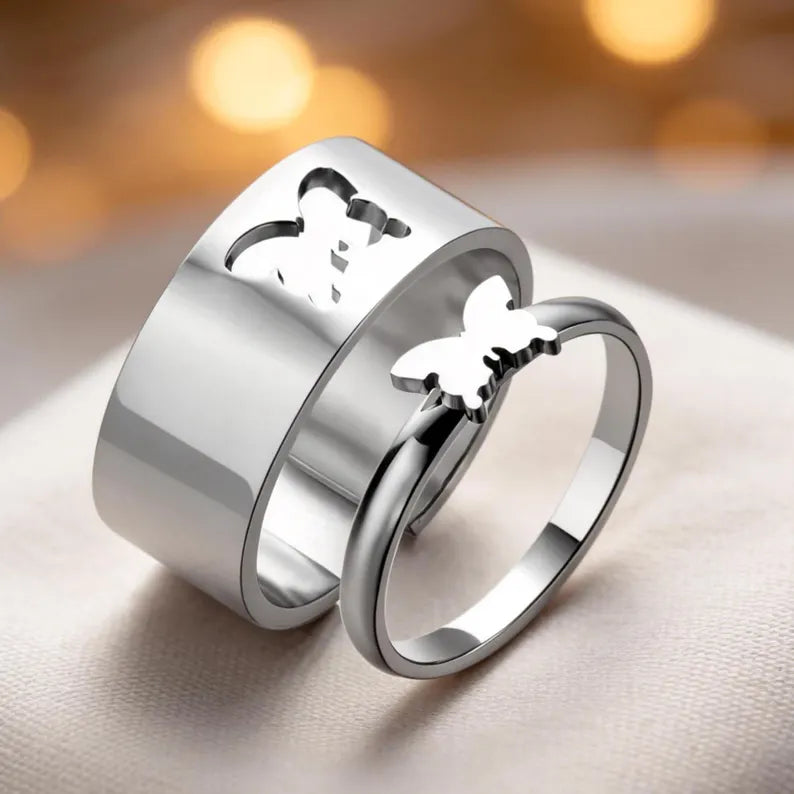 🦋Butterfly Couple Rings – Adjustable Promise Ring Set for Lovers 💖